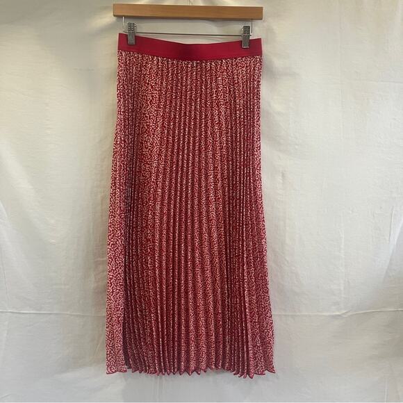 Vince Camuto Pleated Midi Skirt Womens Small Pink White Elastic Waist Lined Soft - Picture 1 of 10